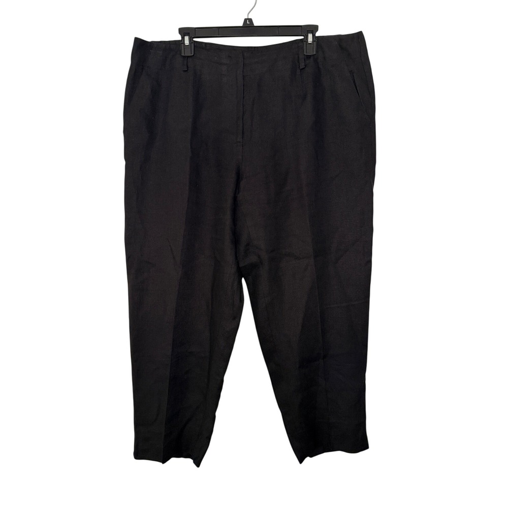 Talbots Woman Black Irish Linen Straight Leg Pants 16W Lined High Rise Trousers